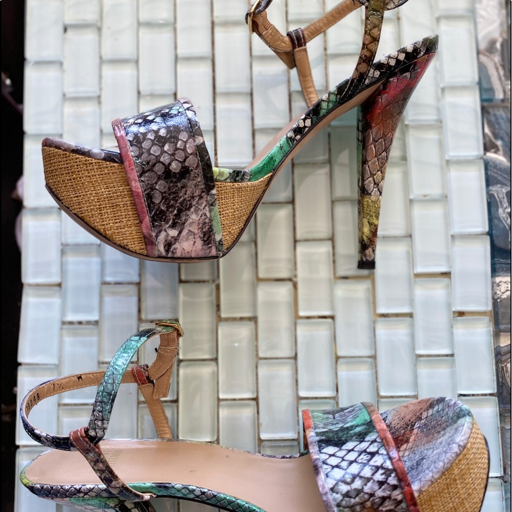 Stuart Weitzman snakeskin open toe platform heels